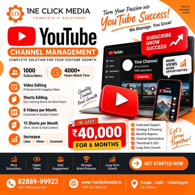 1ne Click Media Pvt. Ltd. Instagram post — YouTube Channel Management